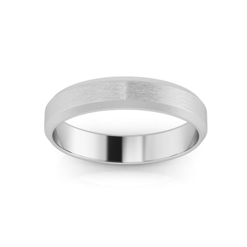 10K White Gold 4mm beveled edge satin center wedding band - DELLAFORA