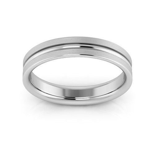 10K White Gold 4mm grooved design brushed comfort fit wedding band - DELLAFORA