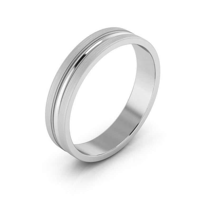 10K White Gold 4mm grooved design brushed wedding band - DELLAFORA