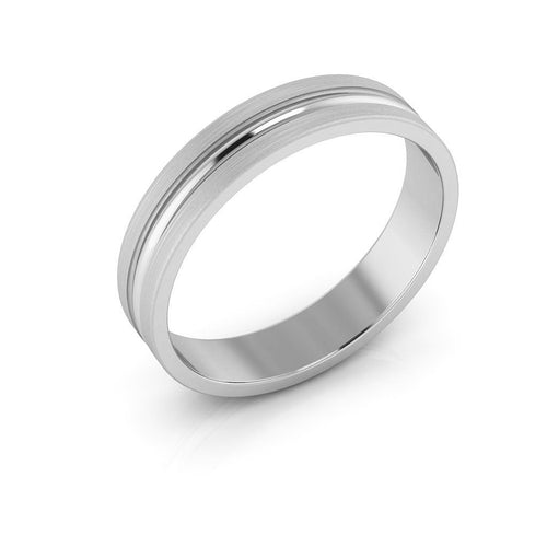 10K White Gold 4mm grooved design brushed wedding band - DELLAFORA