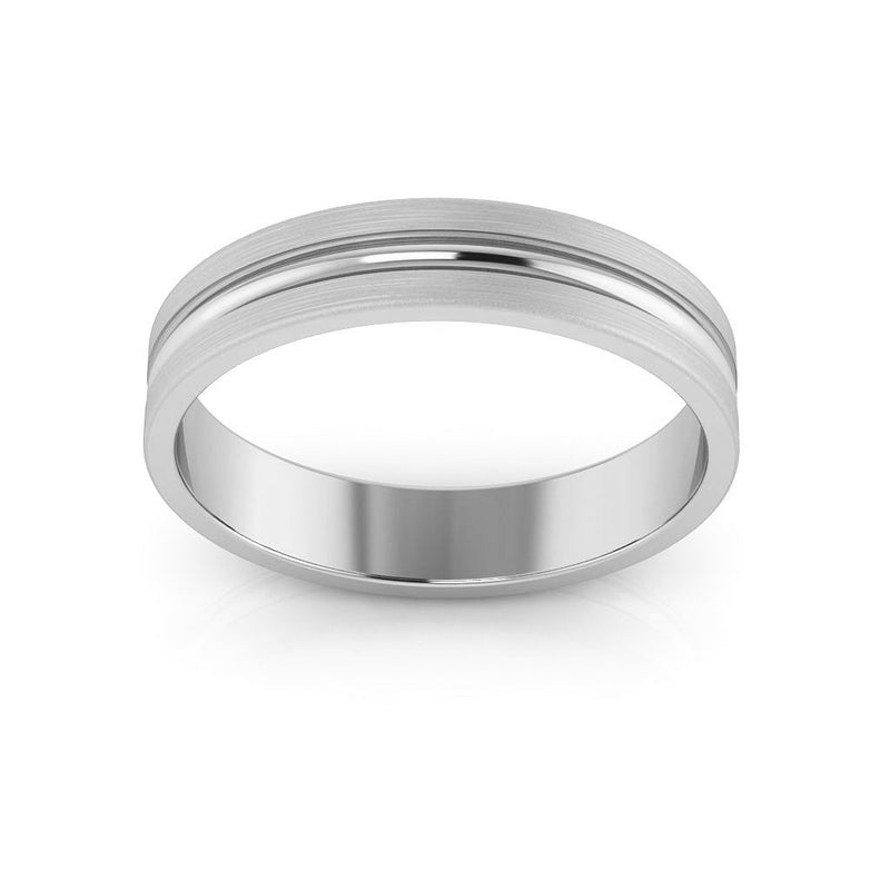 10K White Gold 4mm grooved design brushed wedding band - DELLAFORA