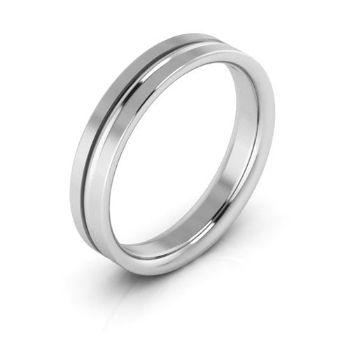 10K White Gold 4mm grooved design comfort fit wedding band - DELLAFORA