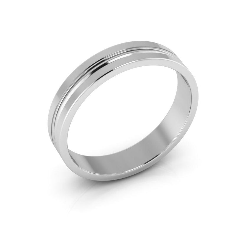 10K White Gold 4mm grooved design wedding band - DELLAFORA