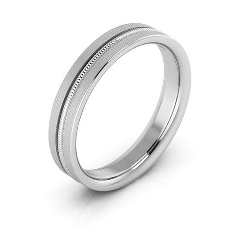 10K White Gold 4mm milgrain grooved design brushed comfort fit wedding band - DELLAFORA