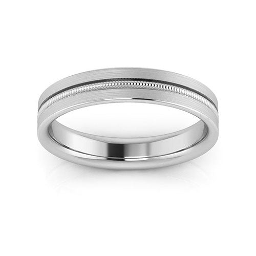 10K White Gold 4mm milgrain grooved design brushed comfort fit wedding band - DELLAFORA