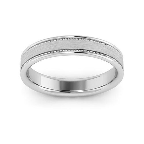 10K White Gold 4mm milgrain raised edge design brushed center comfort fit wedding band - DELLAFORA