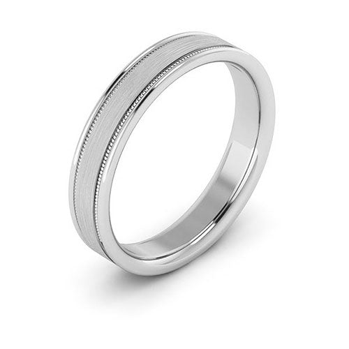 10K White Gold 4mm milgrain raised edge design brushed center comfort fit wedding band - DELLAFORA