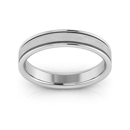 10K White Gold 4mm raised edge design brushed center comfort fit wedding band - DELLAFORA