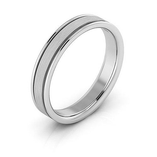 10K White Gold 4mm raised edge design brushed center comfort fit wedding band - DELLAFORA