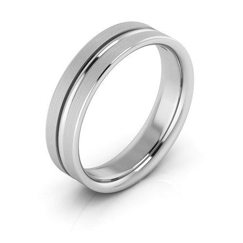 10K White Gold 5mm grooved design brushed comfort fit wedding band - DELLAFORA