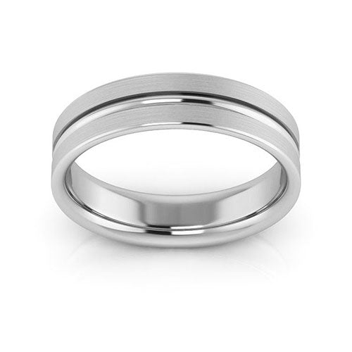 10K White Gold 5mm grooved design brushed comfort fit wedding band - DELLAFORA