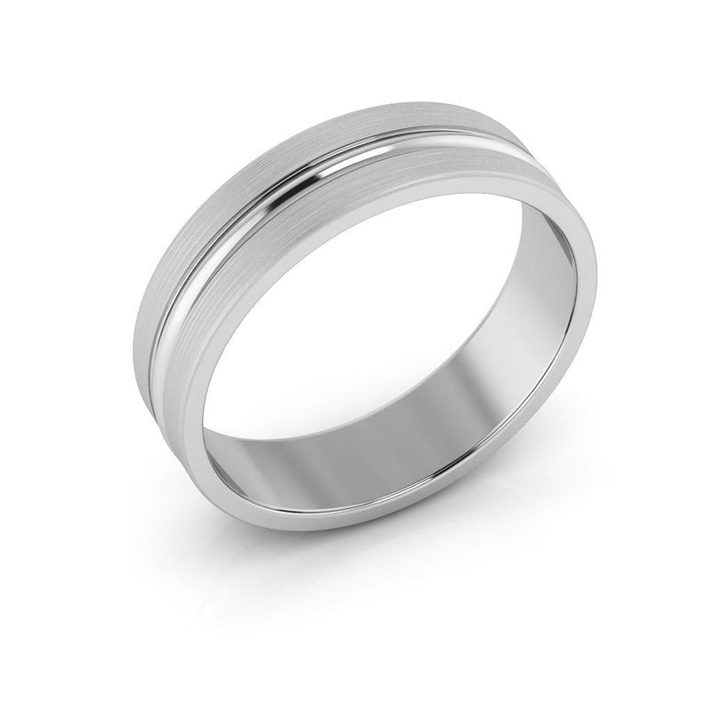 10K White Gold 5mm grooved design brushed wedding band - DELLAFORA