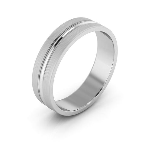 10K White Gold 5mm grooved design brushed wedding band - DELLAFORA