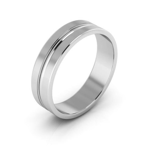 10K White Gold 5mm grooved design wedding band - DELLAFORA