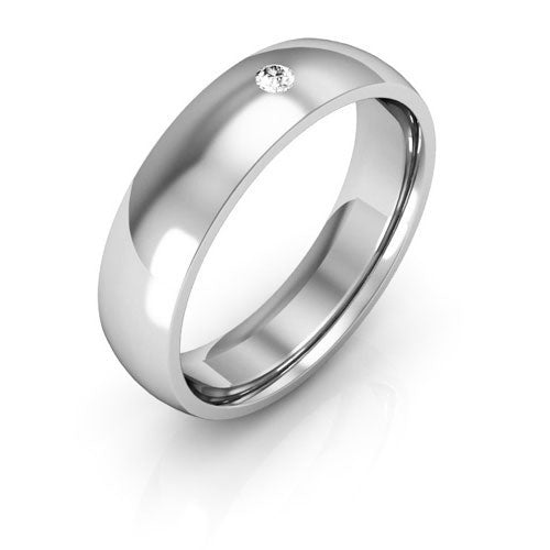 10K White Gold 5mm half round comfort fit diamond wedding band - DELLAFORA