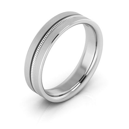 10K White Gold 5mm milgrain grooved design brushed comfort fit wedding band - DELLAFORA