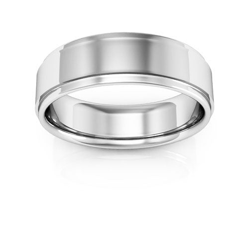 10K White Gold 6mm flat edge design comfort fit wedding band - DELLAFORA