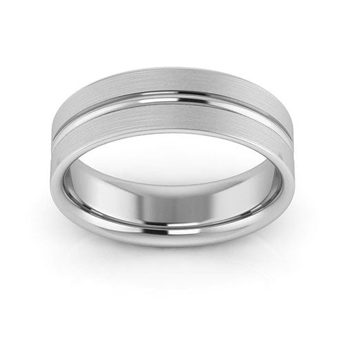 10K White Gold 6mm grooved design brushed comfort fit wedding band - DELLAFORA