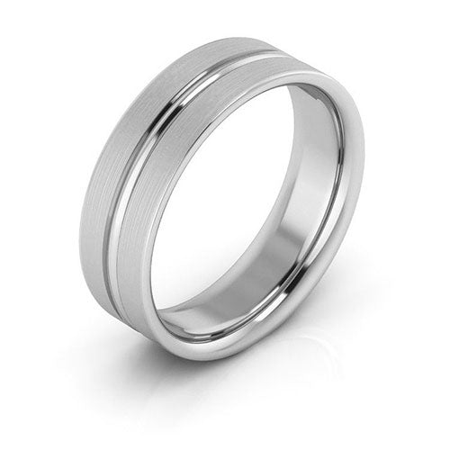 10K White Gold 6mm grooved design brushed comfort fit wedding band - DELLAFORA