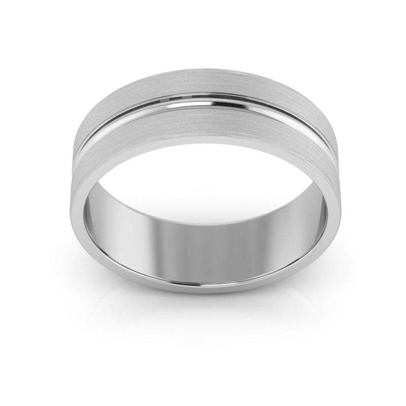 10K White Gold 6mm grooved design brushed wedding band - DELLAFORA