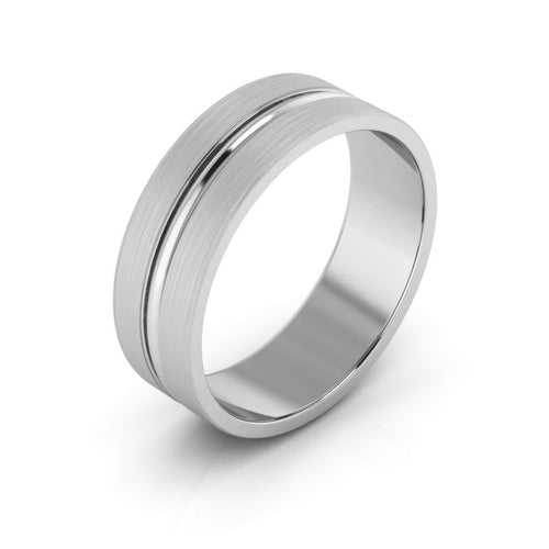 10K White Gold 6mm grooved design brushed wedding band - DELLAFORA