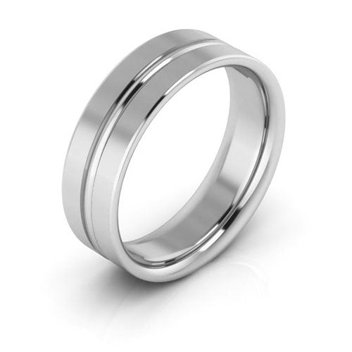 10K White Gold 6mm grooved design comfort fit wedding band - DELLAFORA