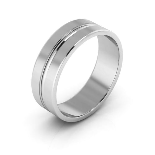 10K White Gold 6mm grooved design wedding band - DELLAFORA