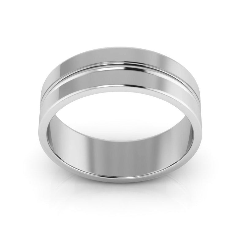 10K White Gold 6mm grooved design wedding band - DELLAFORA