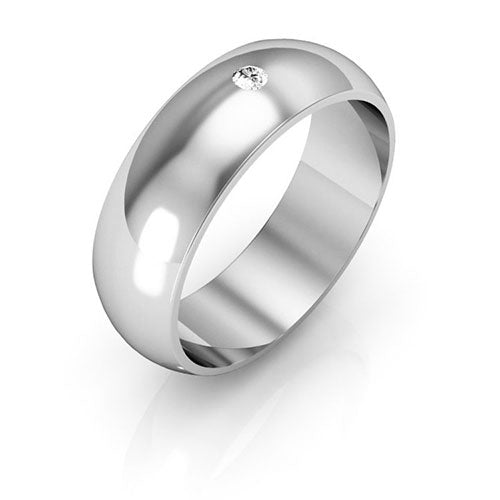 10K White Gold 6mm half round diamond wedding band - DELLAFORA