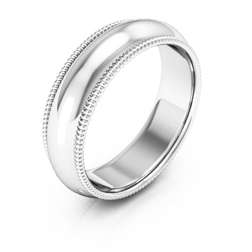 10K White Gold 6mm milgrain comfort fit wedding band - DELLAFORA