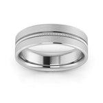 10K White Gold 6mm milgrain grooved design brushed comfort fit wedding band - DELLAFORA