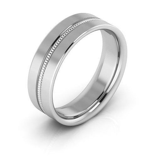 10K White Gold 6mm milgrain grooved design comfort fit wedding band - DELLAFORA