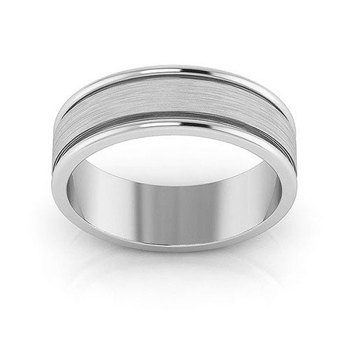 10K White Gold 6mm raised edge design brushed center wedding band - DELLAFORA