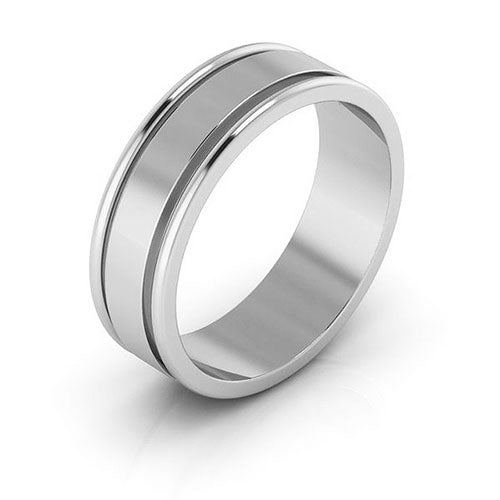 10K White Gold 6mm raised edge design wedding band - DELLAFORA