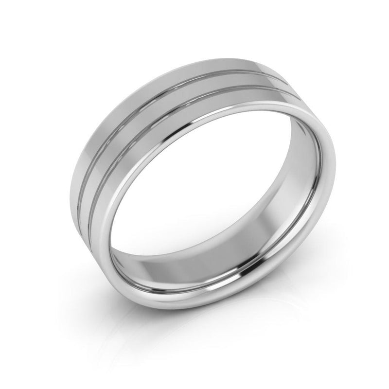 10K White Gold 6mm rigged flat comfort fit wedding band - DELLAFORA