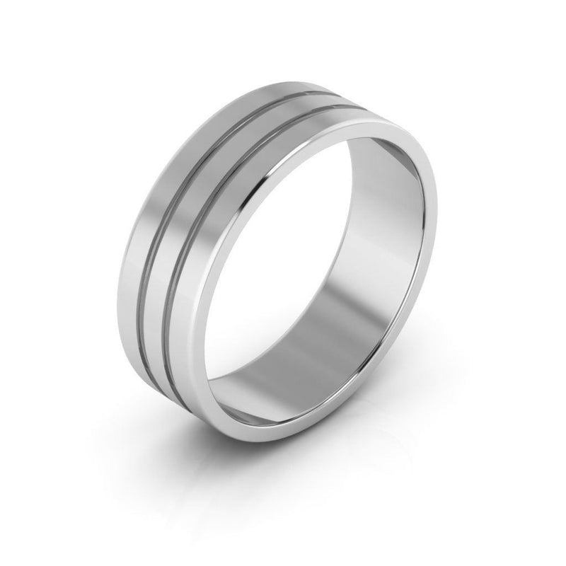 10K White Gold 6mm rigged flat wedding band - DELLAFORA