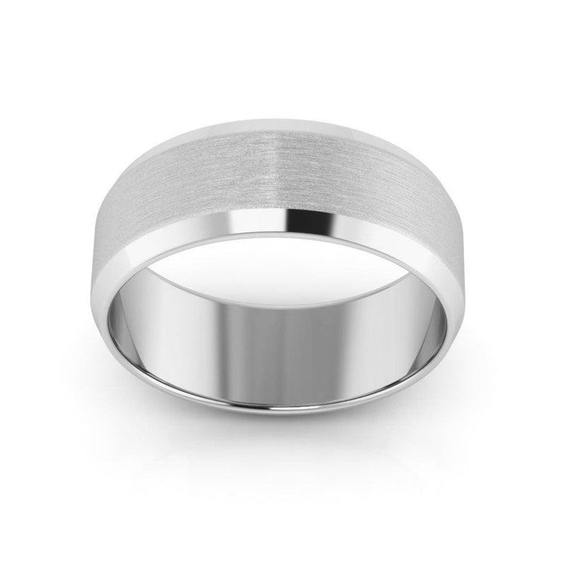 10K White Gold 7mm beveled edge satin center wedding band - DELLAFORA