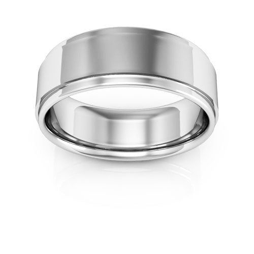 10K White Gold 7mm flat edge design comfort fit wedding band - DELLAFORA