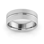 10K White Gold 7mm grooved design brushed comfort fit wedding band - DELLAFORA