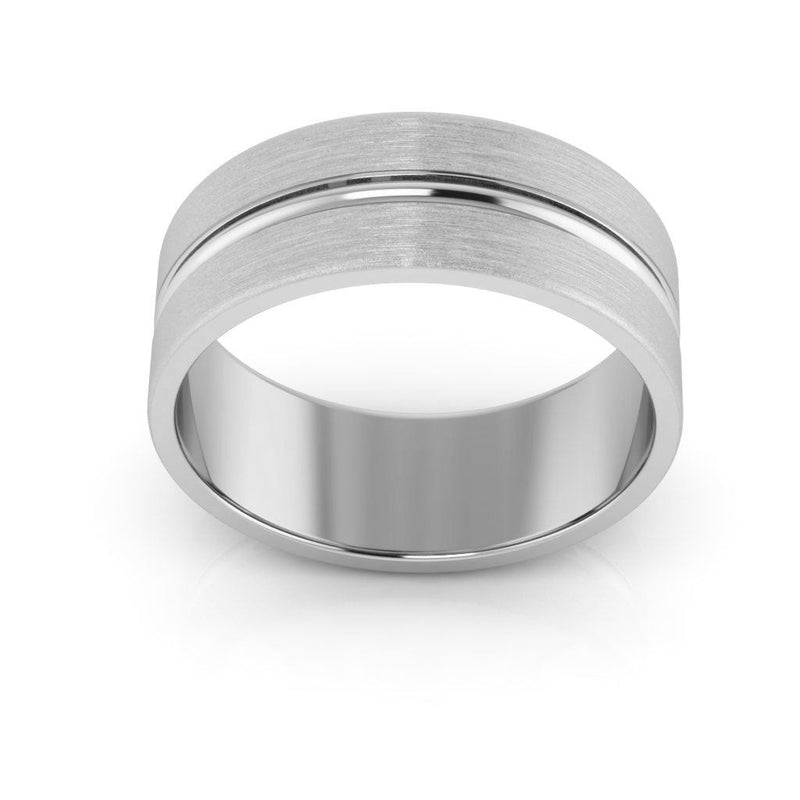 10K White Gold 7mm grooved design brushed wedding band - DELLAFORA