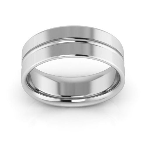 10K White Gold 7mm grooved design comfort fit wedding band - DELLAFORA