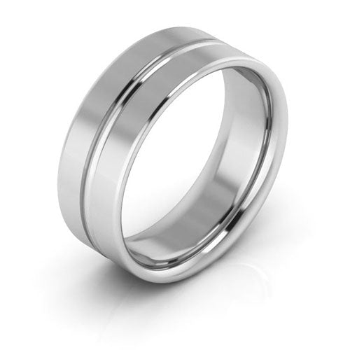 10K White Gold 7mm grooved design comfort fit wedding band - DELLAFORA