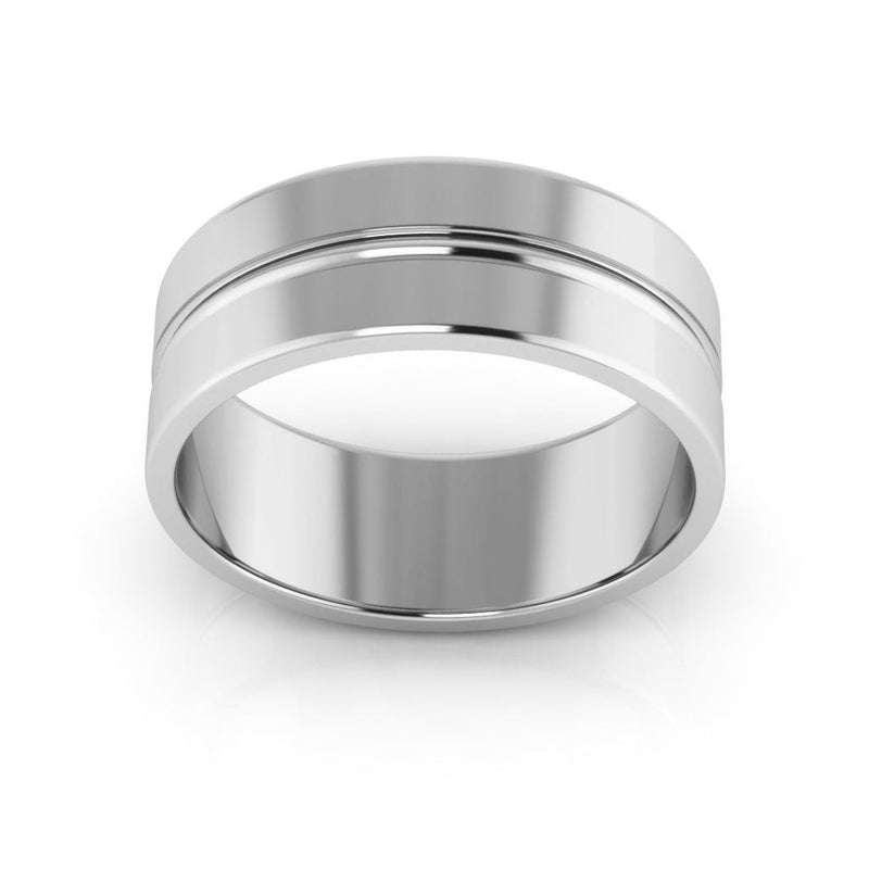 10K White Gold 7mm grooved design wedding band - DELLAFORA