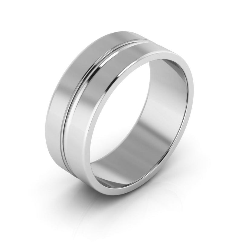 10K White Gold 7mm grooved design wedding band - DELLAFORA