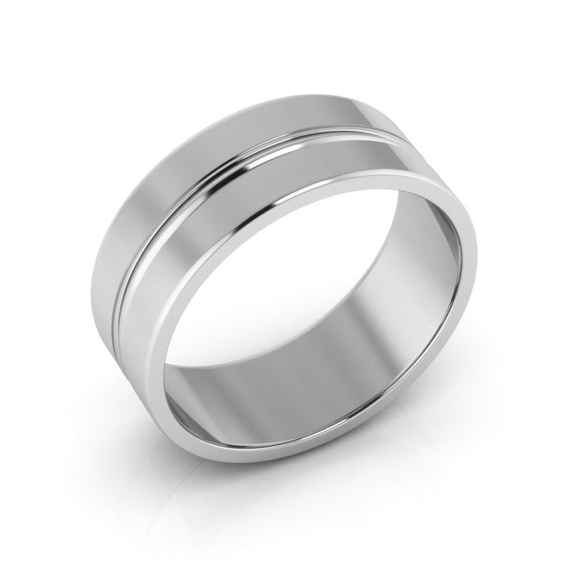 10K White Gold 7mm grooved design wedding band - DELLAFORA