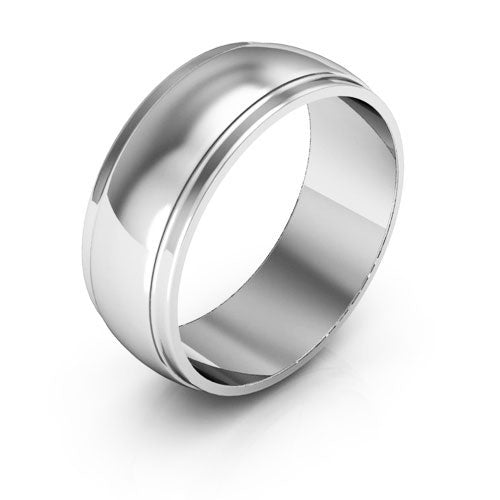 10K White Gold 7mm half round edge design wedding band - DELLAFORA