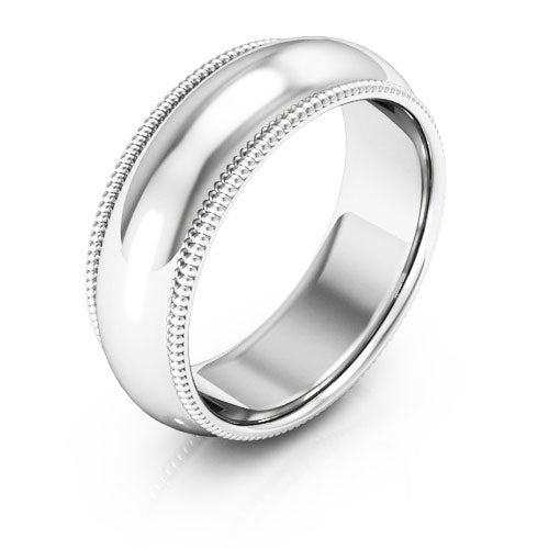 10K White Gold 7mm milgrain comfort fit wedding band - DELLAFORA