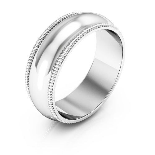 10K White Gold 7mm milgrain wedding band - DELLAFORA