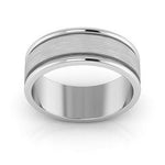 10K White Gold 7mm raised edge design brushed center wedding band - DELLAFORA