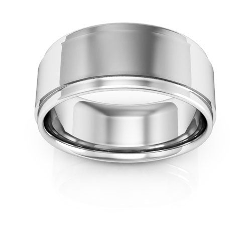 10K White Gold 8mm flat edge design comfort fit wedding band - DELLAFORA